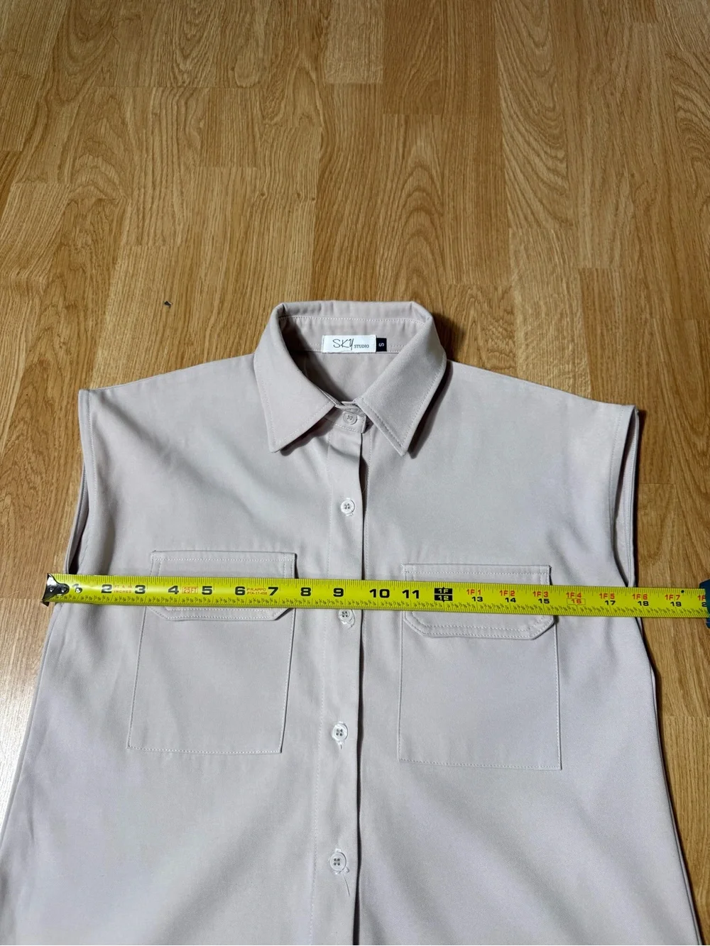 Sleeveless Pocket Shirt & Tailored Pants Set - Light Beige - Size S
